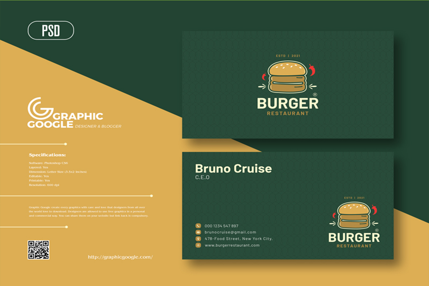 Burger Business Card Design Template For 2021 Free Download