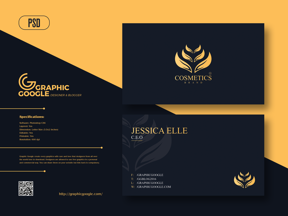 Cosmetics Brand Business Card Design Template Free Download