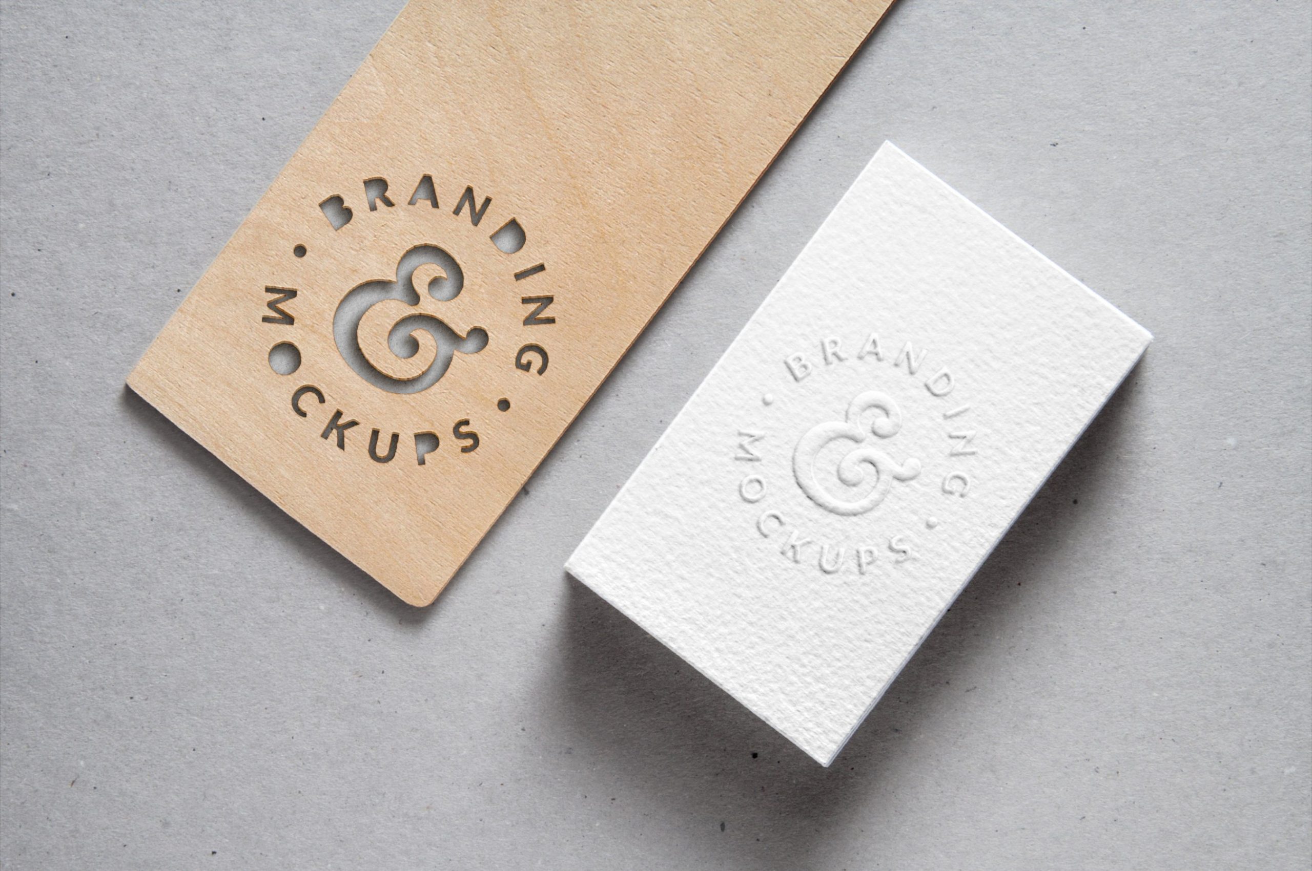 Cutout Wood and White Business Card Mockup Free Download