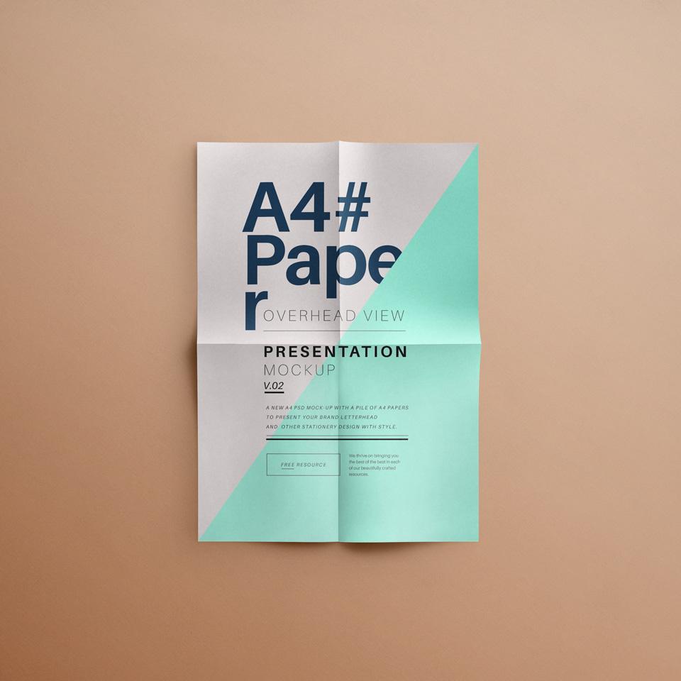 A4 Overhead Paper Mockup Free Download