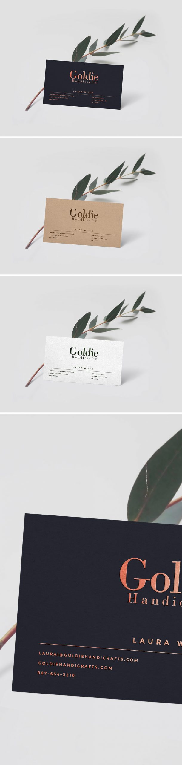 Realistic Business Card Mockup PSD with Leaf Free Download