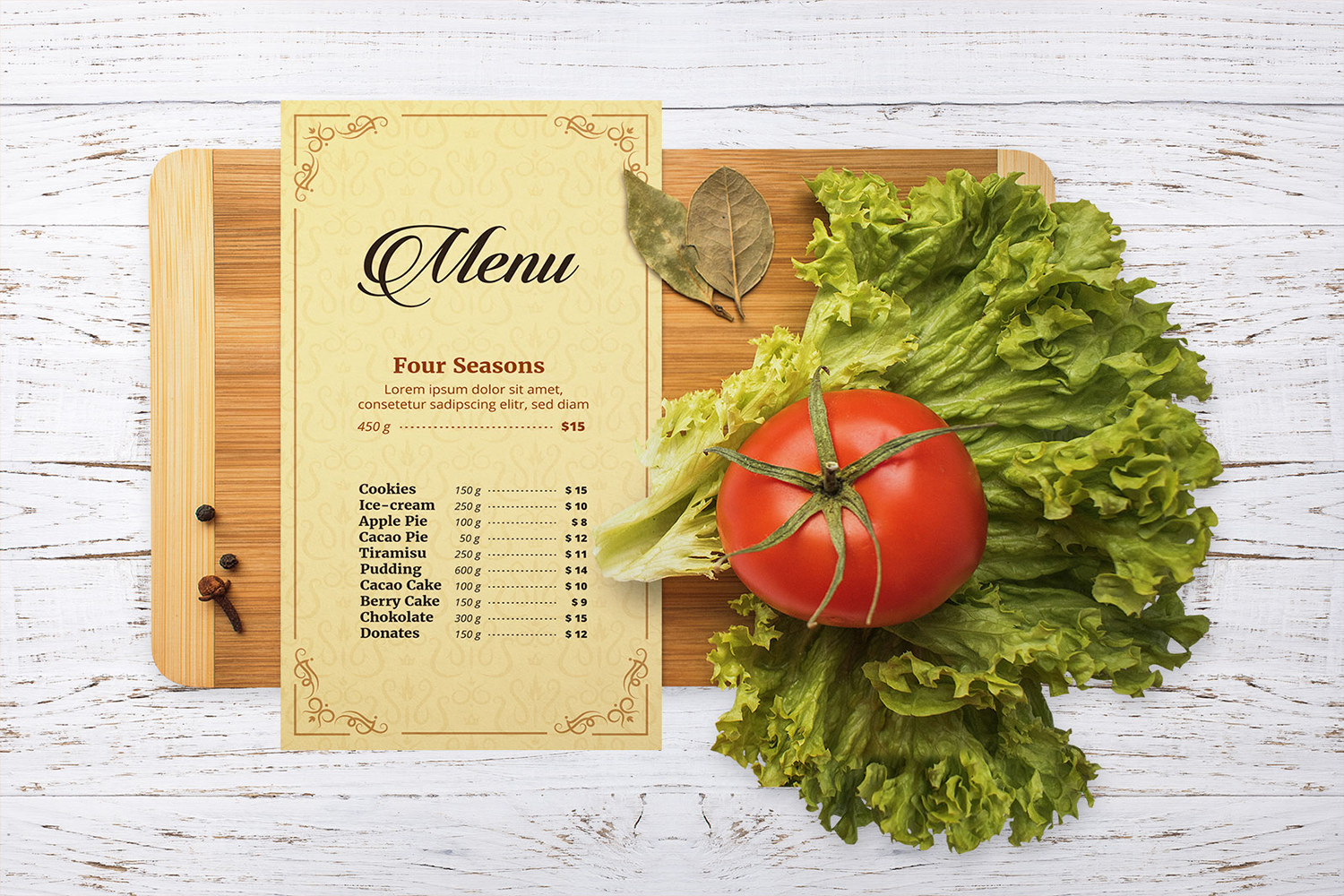 Restaurant Menu Mockup  With Vegetables Free Download