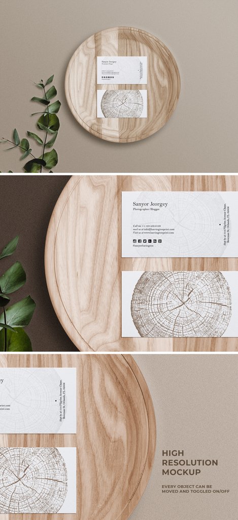 Business Card PSD Mockup on Wooden Plate Free Download