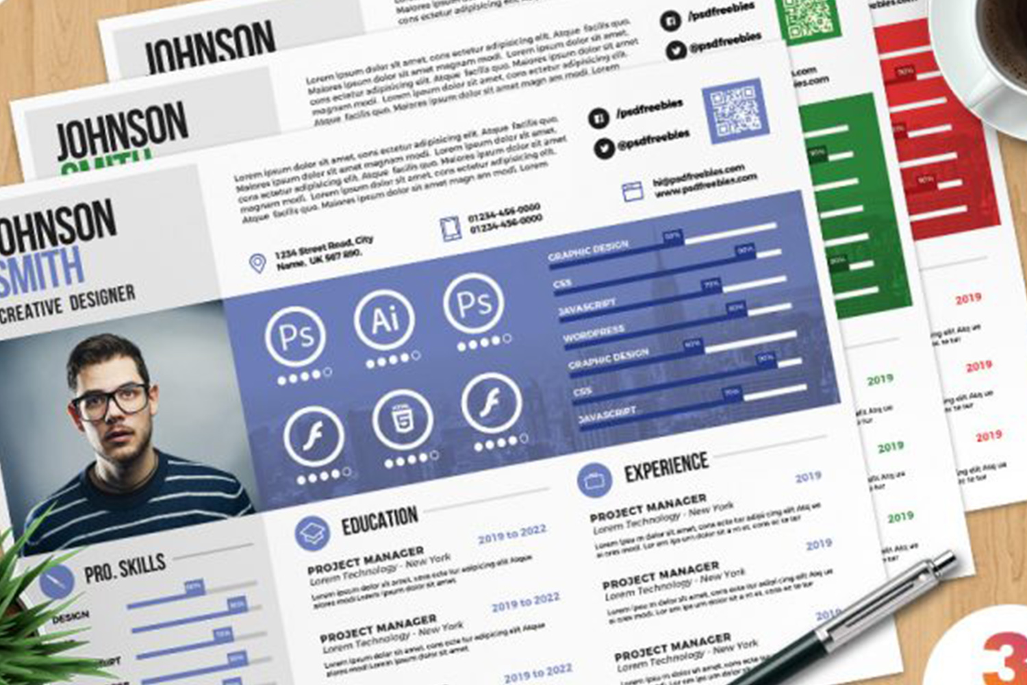 A4 Landscape Resume Template PSD Free Download