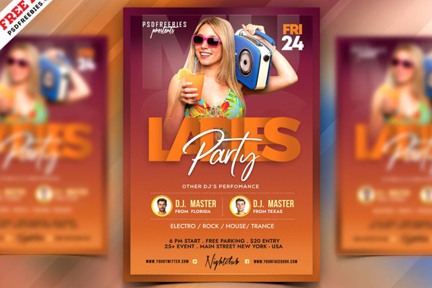 Beautiful Girls Night Party Flyer PSD Free Download