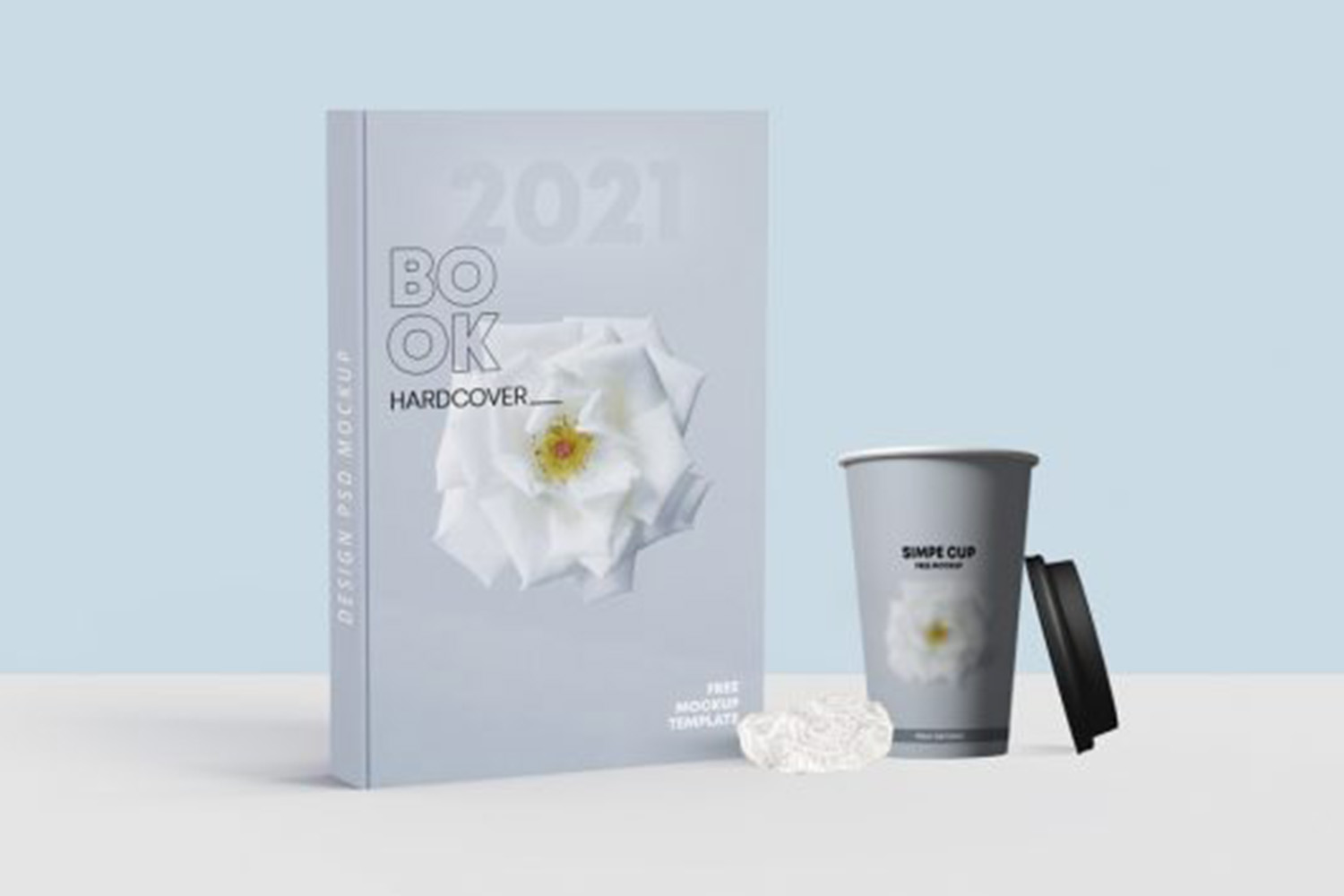Book Cover with Cup Free Mockup Free Download