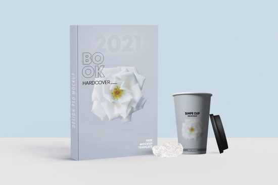 Book Cover with Cup Free Mockup Free Download