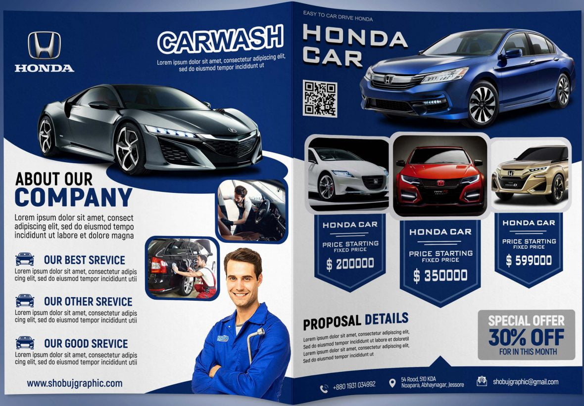Car Professional Bi-Fold Brochure Design Template PSD Free Download 