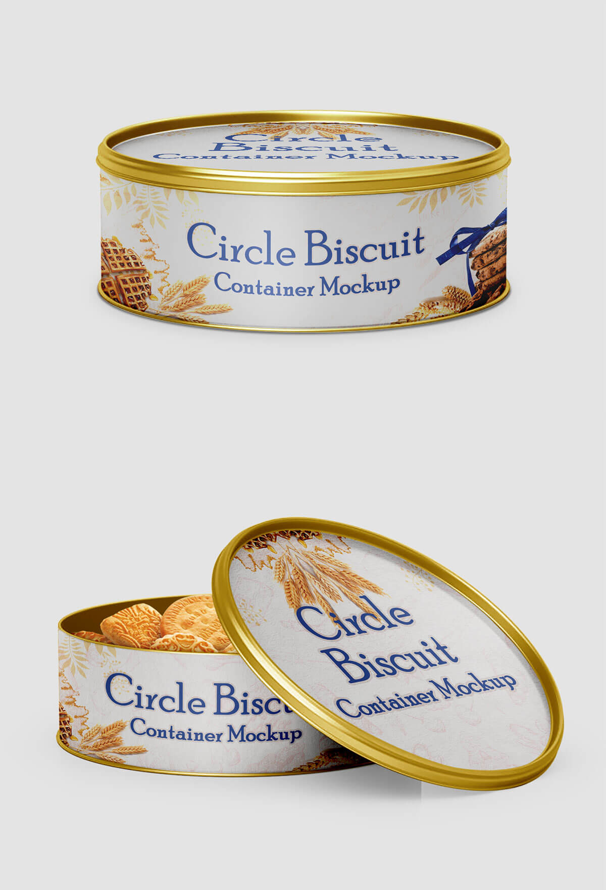 Circle Biscuit and Cookies Tin Container Mockup Free Download