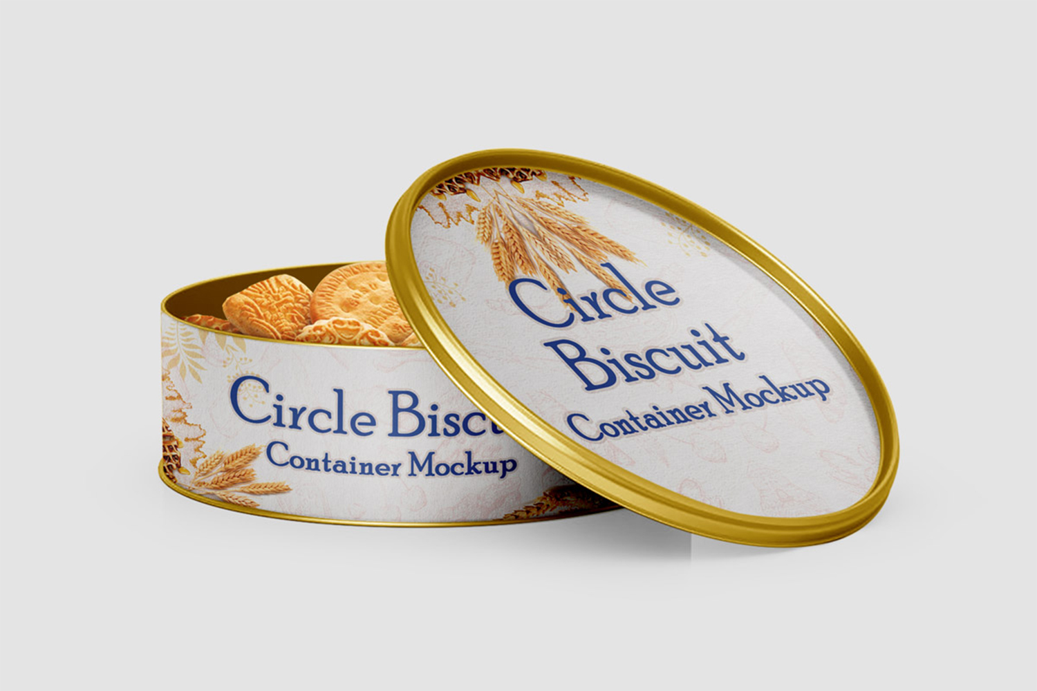 Circle Biscuit and Cookies Tin Container Mockup Free Download