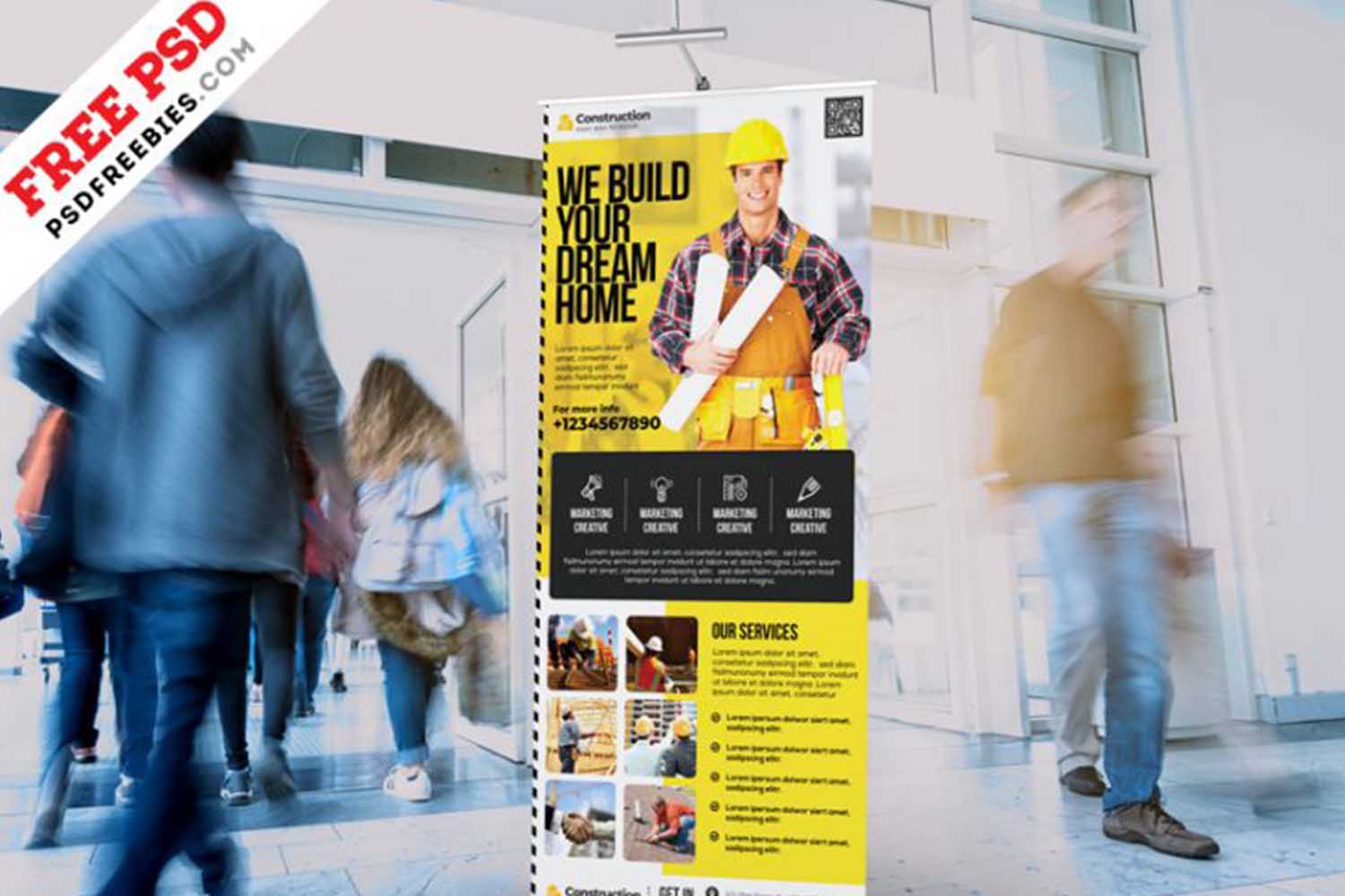 Construction Company Roll-up Banner Design PSD Free Download
