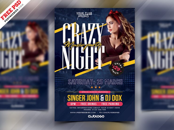 Crazy Night Party Flyer PSD Free Download