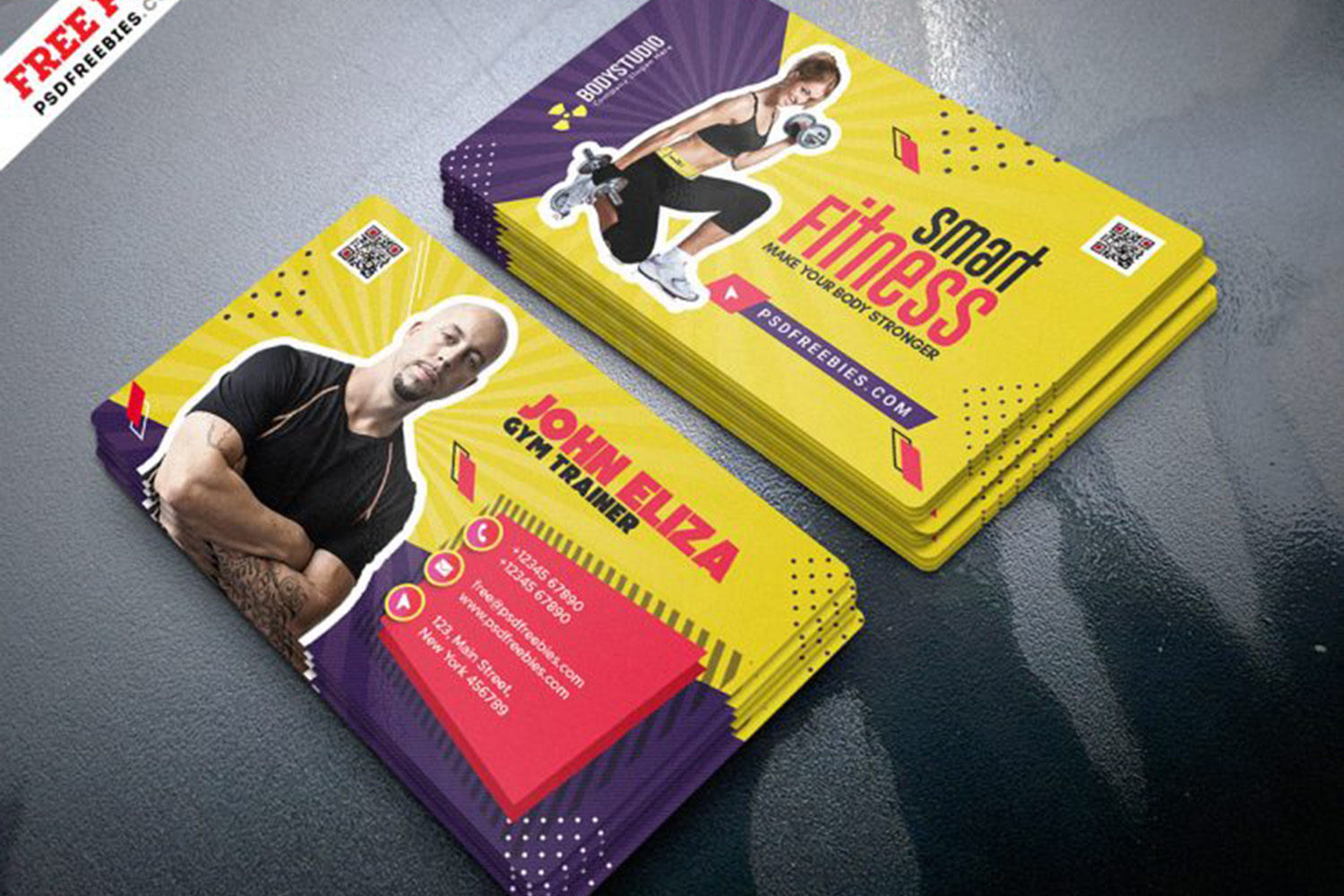 Designer Gym Trainer Business Card PSD Template Free Download