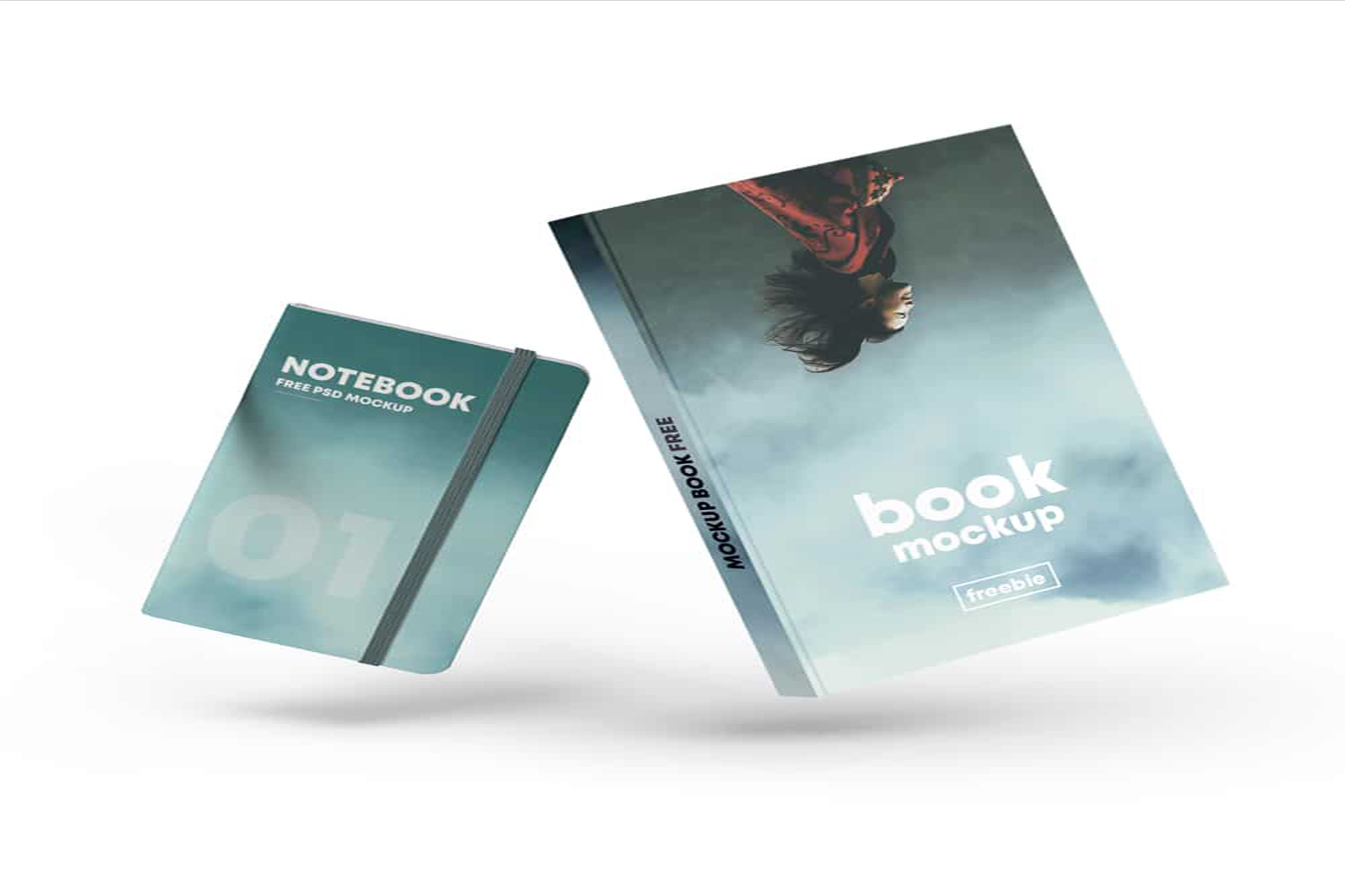 Floating Book Cover & Notebook Mockup Free Download