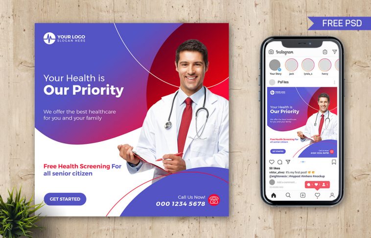 Health Clinic Social Post Modern Design Template PSD Free Download