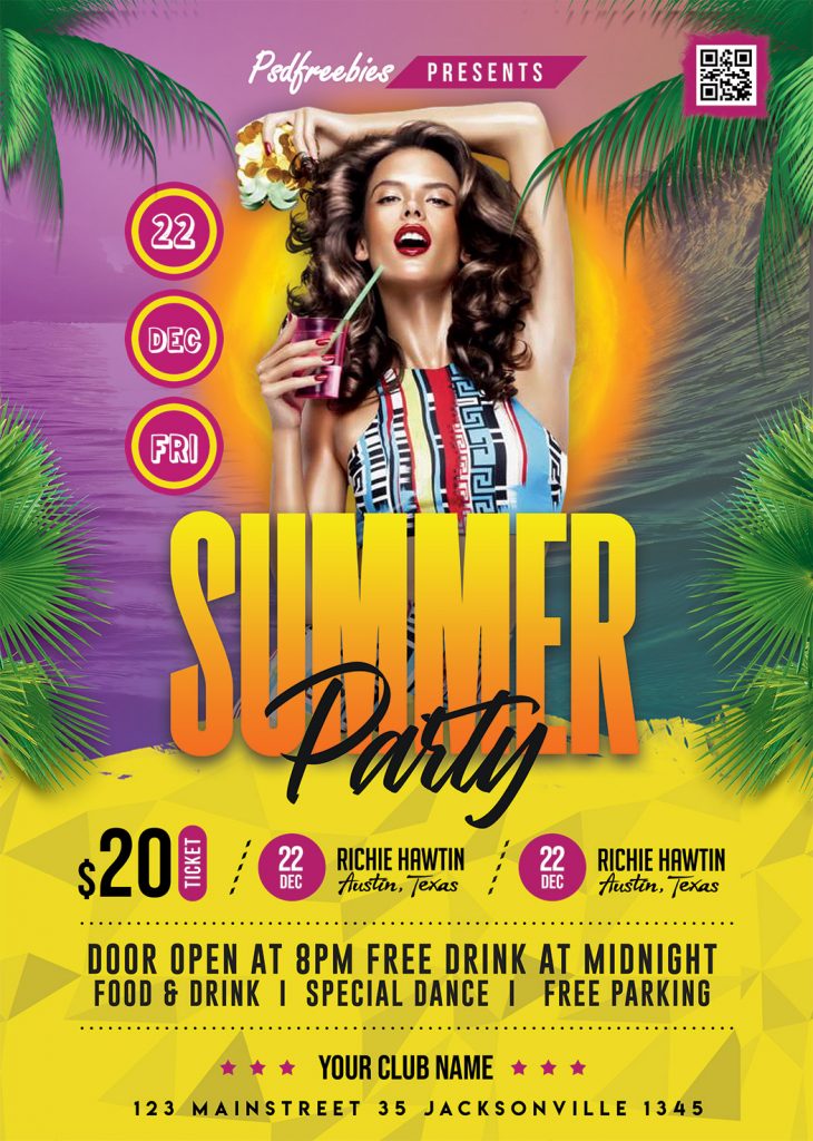 Hot Summer Party Flyer Design PSD Free Download