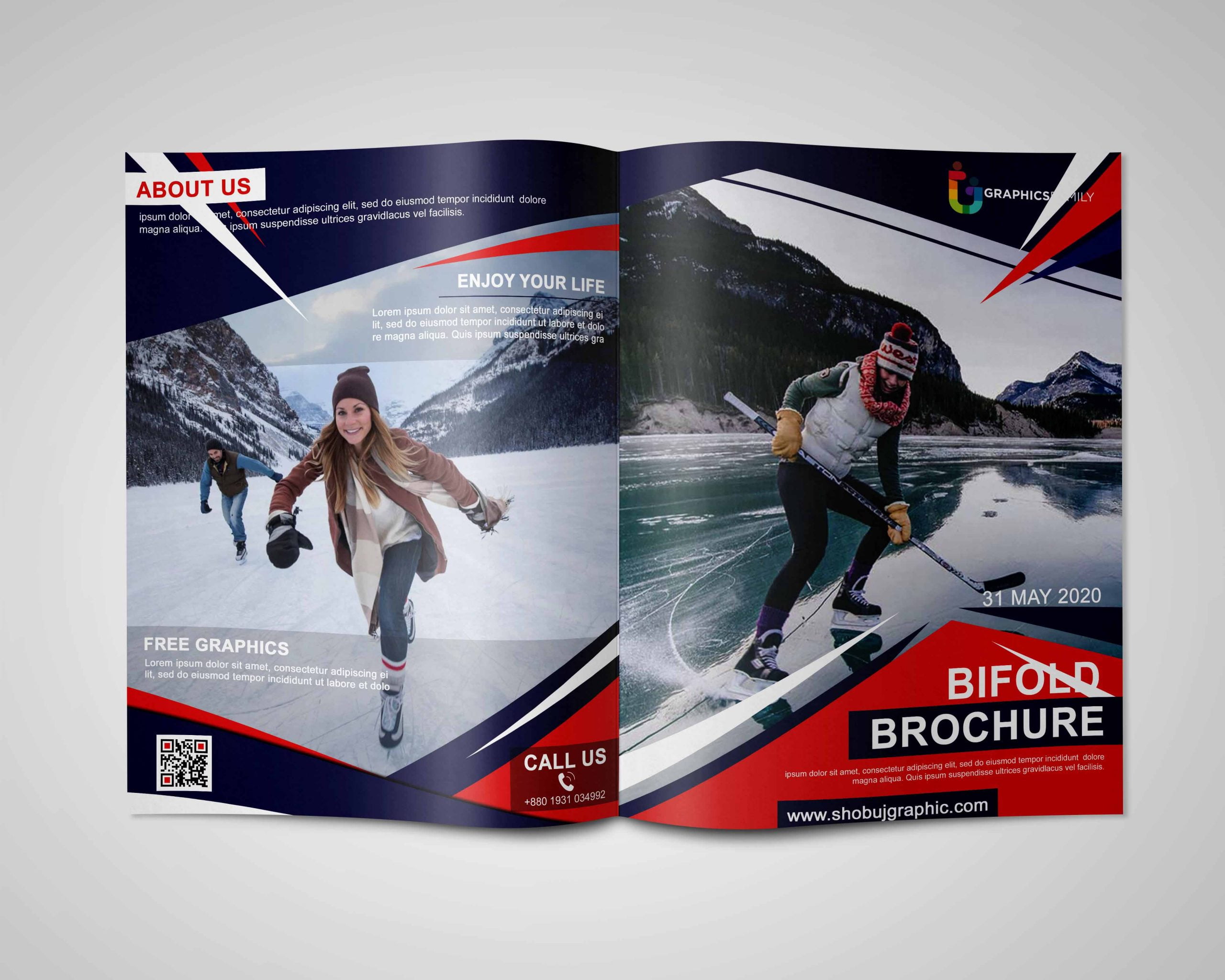 Ice Skating Bi-Fold Brochure Design Template PSD Free Download