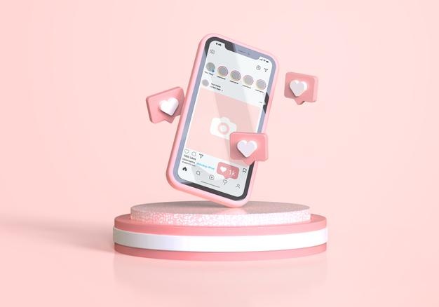 Instagram on pink mobile phone mockup Free Download