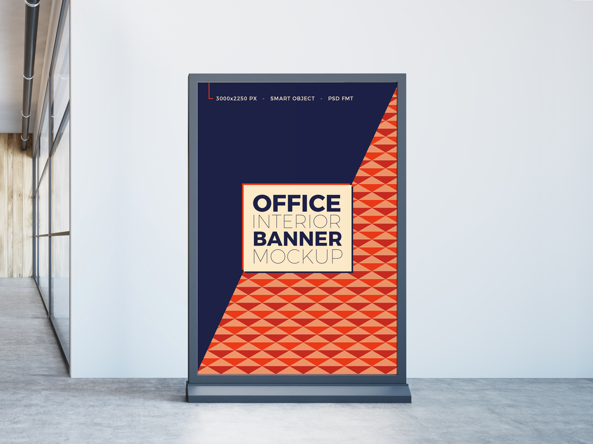 Office Interior Banner Stand Mockup Free Download