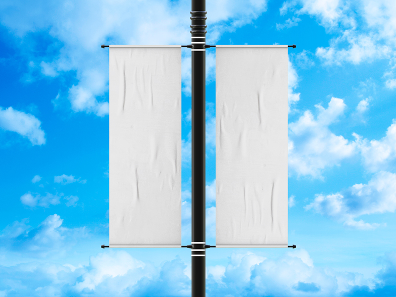 Outdoor Advertisement Lamp Post Banner mockup Free Download