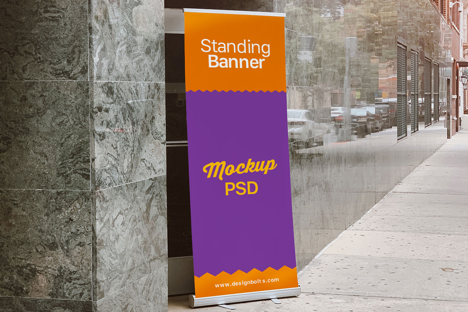 Outdoor Advertising Standing Banner on Road mockup Free Download