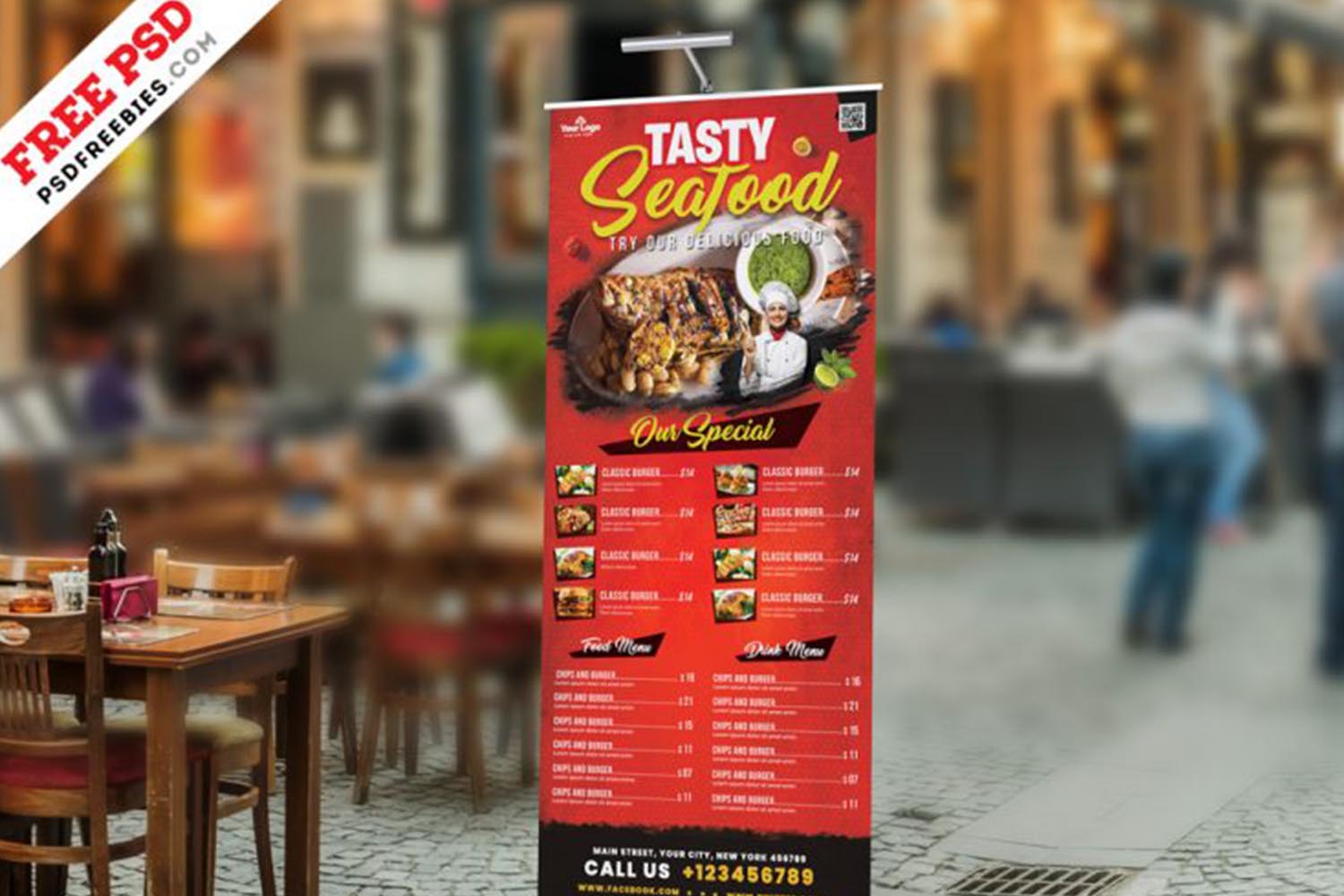 Outdoor Restaurant Food Menu Roll-up Banner PSD Free