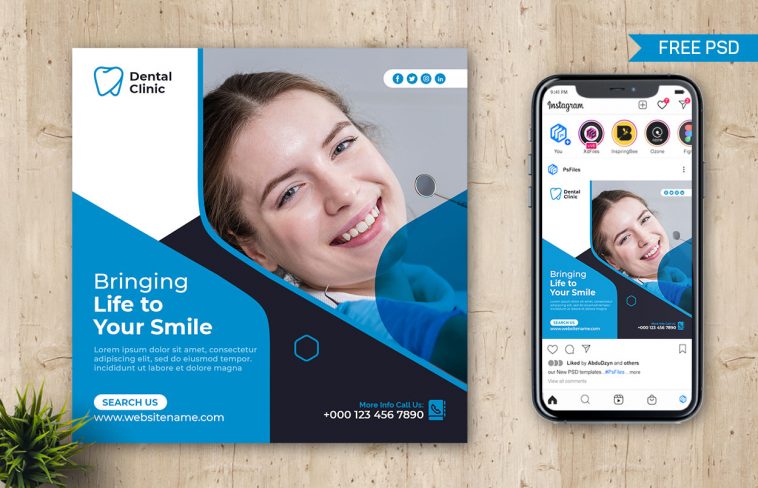 Dental Clinic Social Media Post Design Template PSD Free Download