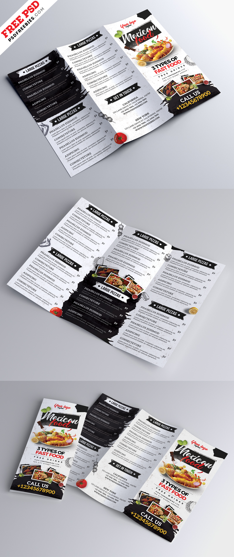 Restaurant Cafe Menu Tri Fold Brochure PSD Free Download