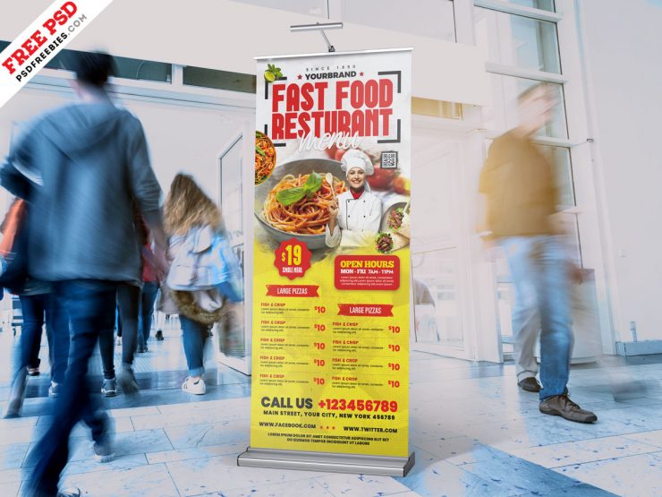 Restaurant Roll Up Standee Banner PSD Free Download