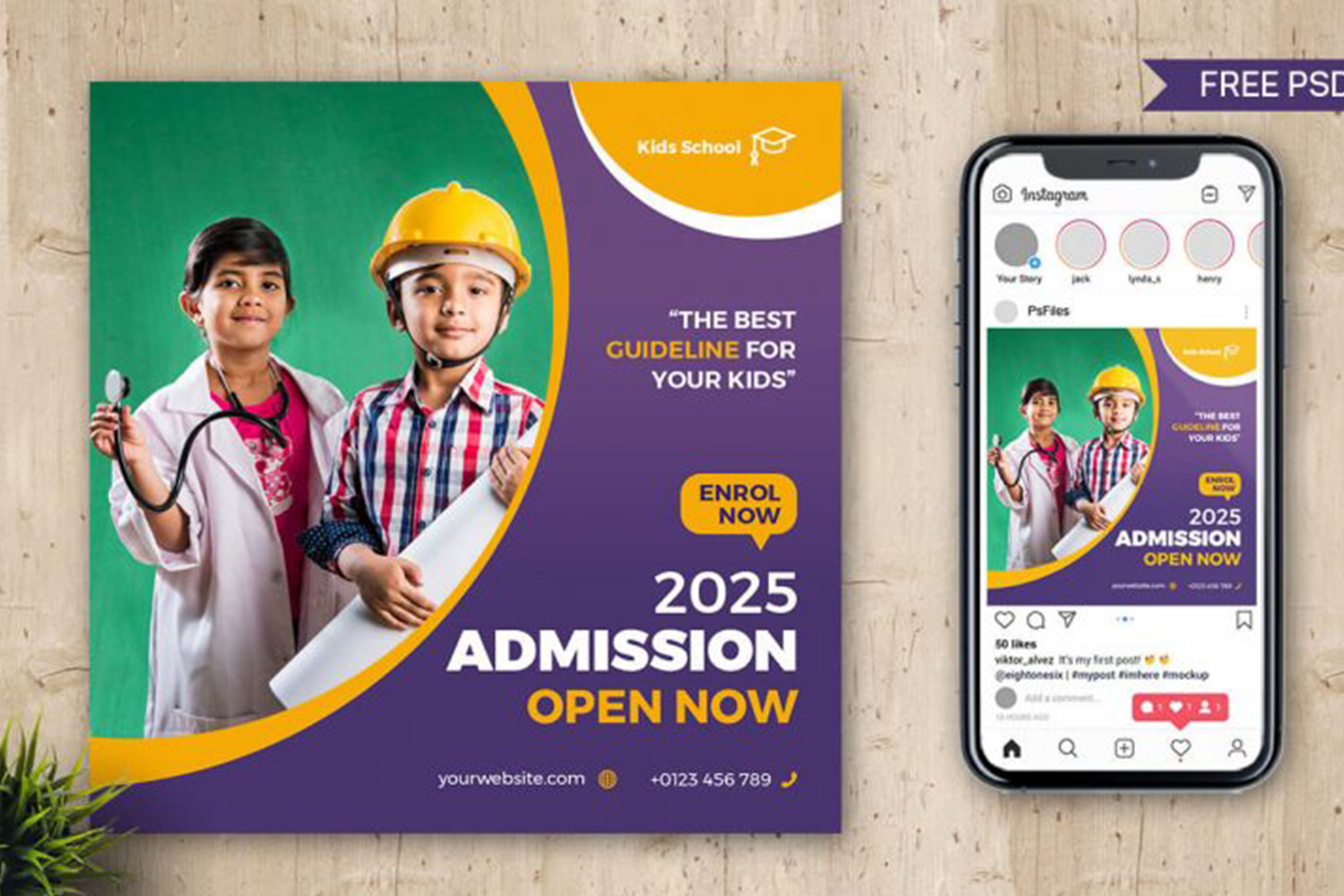 School Admission Open Instagram Post Design Template PSD Free