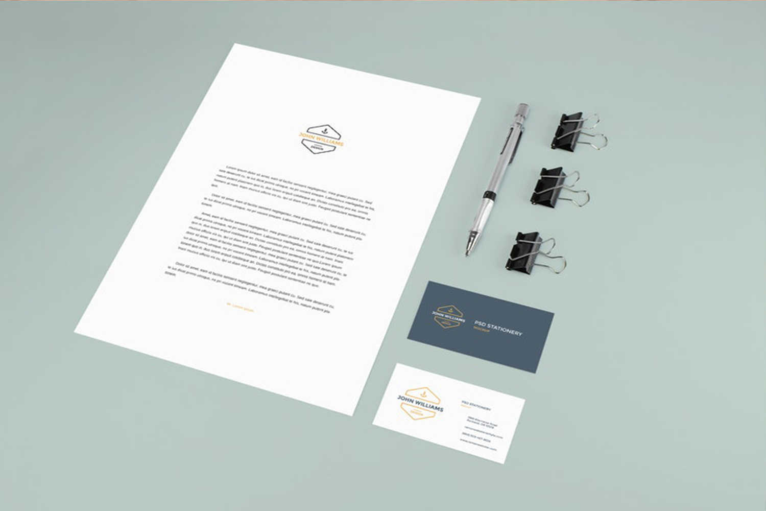 Stationery Mockup With Pencil and Clips Free Download