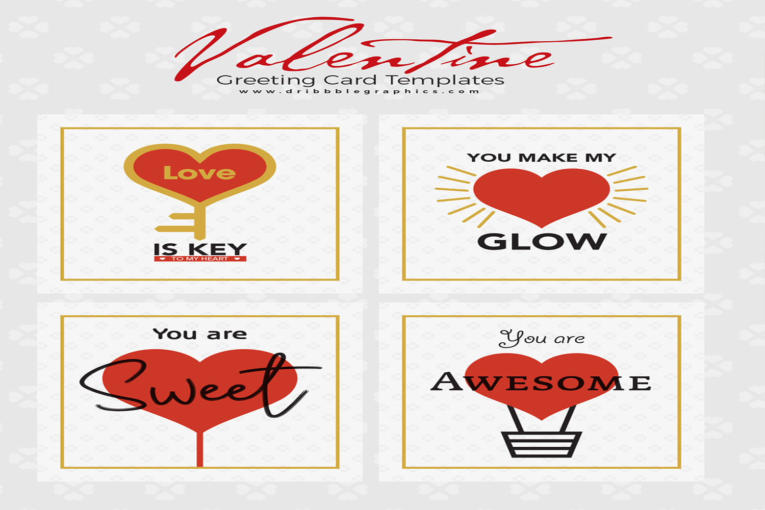 Valentine Greeting Card 4 Templates Mockup Free Download