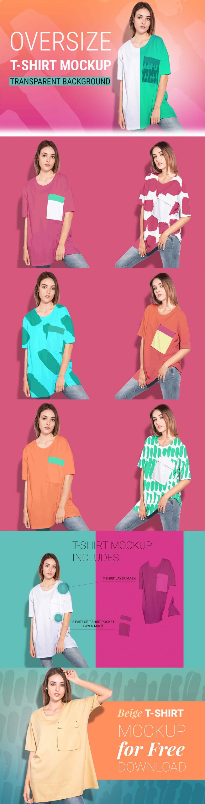 Woman Oversize T-Shirt Set Mockup Free Download